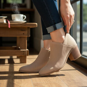 Style & Co Women's Faux Micro Suede Block Heel Boots Booties Sz 10 M Taupe Khaki